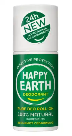 De Online Drogist Happy Earth 100% Natural Deo Roll-On Bergamot Cedarwood aanbieding