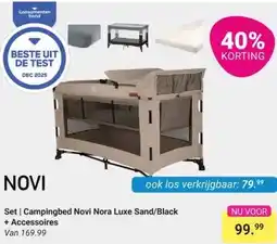 Van Asten BabySuperstore Set | Campingbed Novi Nora Luxe Sand/Black + Accessoires aanbieding