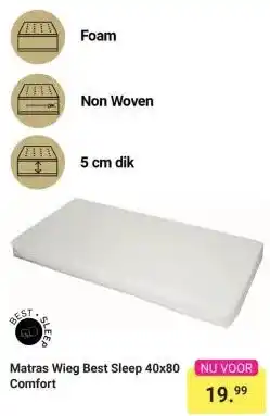 Van Asten BabySuperstore Matras Wieg Best Sleep 40x80 Comfort aanbieding