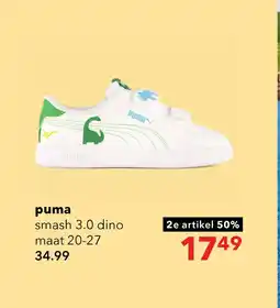 Scapino Puma Smash 3.0 Dino V INF jongens sneakers wit aanbieding