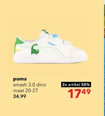 Scapino Puma Smash 3.0 Dino V INF jongens sneakers wit aanbieding
