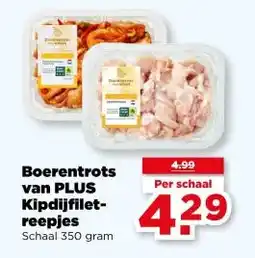 PLUS Boerentrots van PLUS Kipdijfilet- reepjes aanbieding