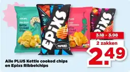 PLUS Alle PLUS Kettle cooked chips en Epixs Ribbelchips aanbieding