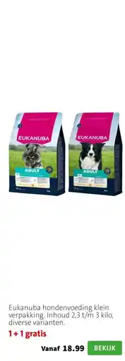 Intratuin Eukanuba hondenvoeding klein verpakking. Inhoud 2,3 t/m 3 kilo, diverse varianten. aanbieding