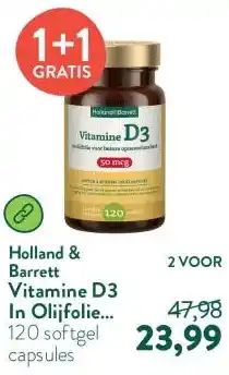 Holland & Barrett Vitamine D3 In Olijfolie 50mcg aanbieding