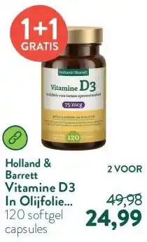 Holland & Barrett Vitamine D3 In Olijfolie 75mcg aanbieding