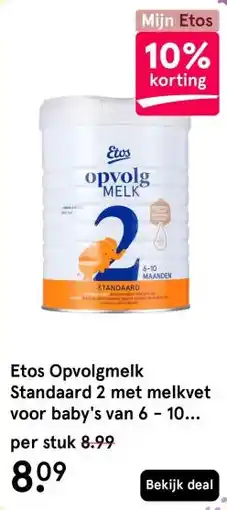 Etos Etos Opvolgmelk Standaard 2 met melkvet voor baby's van 6 - 10 maanden 800 gram aanbieding