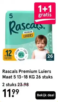 Etos Rascals Premium Luiers Maat 5 13-18 KG 26 stuks aanbieding