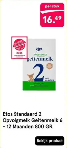 Etos Etos Standaard 2 Opvolgmelk Geitenmelk 6 - 12 Maanden 800 GR aanbieding