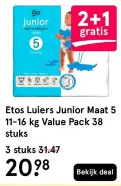 Etos Etos Luiers Junior Maat 5 11-16 kg Value Pack 38 stuks aanbieding
