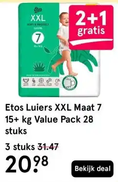Etos Etos Luiers XXL Maat 7 15+ kg Value Pack 28 stuks aanbieding