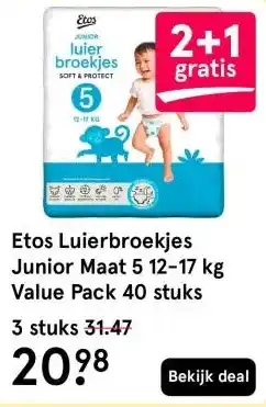 Etos Etos Luierbroekjes Junior Maat 5 12-17 kg Value Pack 40 stuks aanbieding