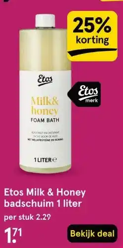 Etos Etos Milk & Honey badschuim 1 liter aanbieding
