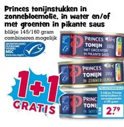 Boon`s Markt Princes tonijnstukken in zonnebloemolie, in water en/of met groenten in pikante saus aanbieding
