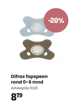 Babypark Difrax fopspeen rond 0-6 mnd aanbieding