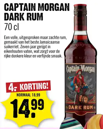 Dirck 3 Captain Morgan Dark Rum 70 cl aanbieding