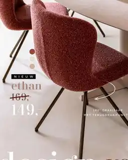 Xooon Ethan, eetkamerstoel - draaibaar steelbrown - 4-poot - stof Cloudy - Roze aanbieding