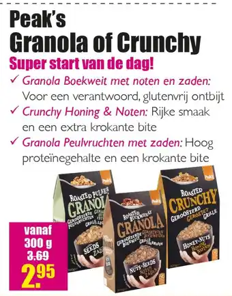 Gezond & Wel Peak's Granola of Crunchy 300g aanbieding