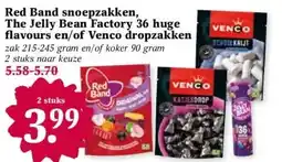 Coop Red Band snoepzakken, The Jelly Bean Factory 36 huge flavours en/of Venco dropzakken aanbieding