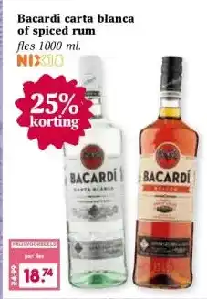 Coop Bacardi carta blanca of spiced rum aanbieding