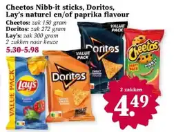 Coop Cheetos Nibb-it sticks, Doritos, Lay's naturel en/of paprika flavour aanbieding