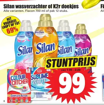 Dirk Silan wasverzachter of K2r doekjes alle varianten. flacon 700 ml of pak 12 stuks aanbieding