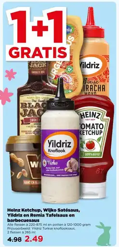 PLUS Heinz Ketchup, Wijko Satésaus, Yildriz en Remia Tafelsaus en barbecuesaus aanbieding