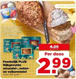 PLUS Feestelijk PLUS Rijkgevulde amandel-, noten- en volkorenstol aanbieding
