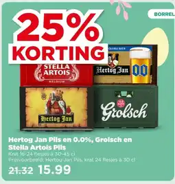 PLUS Hertog Jan Pils en 0.0%, Grolsch en Stella Artois Pils aanbieding