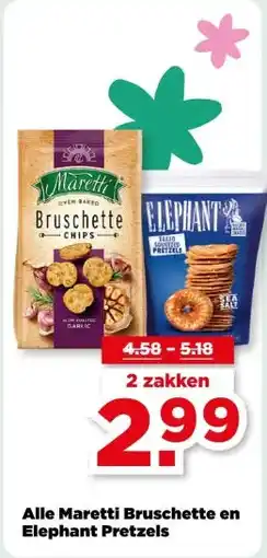 PLUS Alle Maretti Bruschette en Elephant Pretzels aanbieding