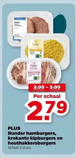 PLUS PLUS Runder hamburgers, krokante kipburgers en houthakkersburgers aanbieding