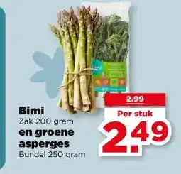 PLUS Bimi , en groene asperges aanbieding