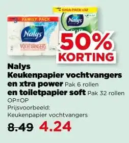 PLUS Nalys Keukenpapier vochtvangers en xtra power , en toiletpapier soft aanbieding