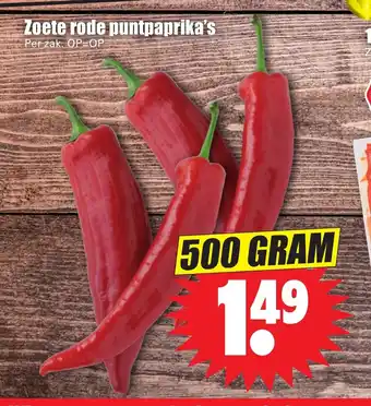 Dirk Zoete rode puntpaprika's per zak 500 gram aanbieding