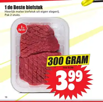 Dirk 1 de Beste biefstuk pak 2 stuks 300 gram aanbieding