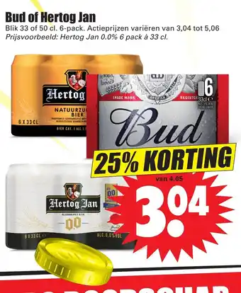 Dirk Bud of Hertog Jan blik 33 of 50 cl. 6-pack aanbieding