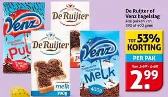 Hoogvliet De Ruijter of Venz hagelslag aanbieding