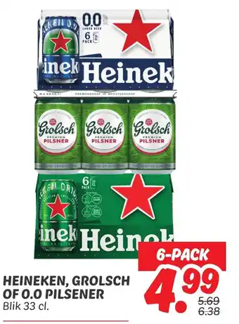 Dekamarkt Heineken, grolsch of 0.0 pilsener aanbieding