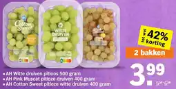 Albert Heijn AH Witte druiven pitloos, Pink Muscat pitloze druiven of Cotton Sweet pitloze witte druiven aanbieding