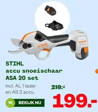 Welkoop Stihl accu snoeischaar ASA 20 set aanbieding