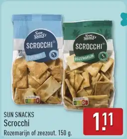 ALDI Sun Snacks Scrocchi Rozemarijn of zeezout. 150 g. aanbieding
