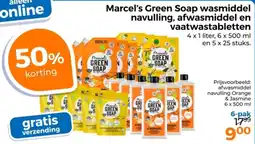 Trekpleister Marcel's green soap wasmiddel navulling afwasmiddel en vaatwastabletten aanbieding