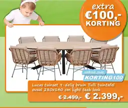 Tuinmeubelland Lucas tuinset 9-delig bruin Tulli tuintafel ovaal aanbieding