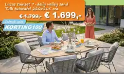 Tuinmeubelland Lucas tuinset 7-delig valley sand Tulli tuintafel aanbieding