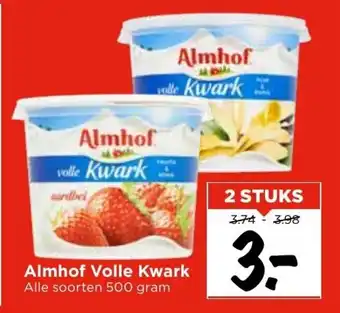 Vomar Voordeelmarkt Almhof Volle Kwark alle soorten 500 gram 2 stuks aanbieding