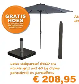 Tuinmeubelland Lotus stokparasol 0300 cm donker grijs incl 40 kg Cosmo parasolvoet en parasolhoes aanbieding