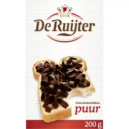 Jumbo De Ruijter Chocoladevlokken Puur 200g aanbieding