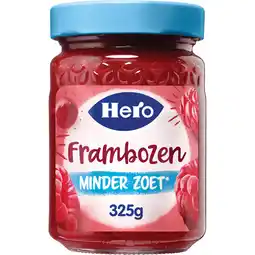 Jumbo Hero Jam Minder Zoet Frambozen 325g aanbieding