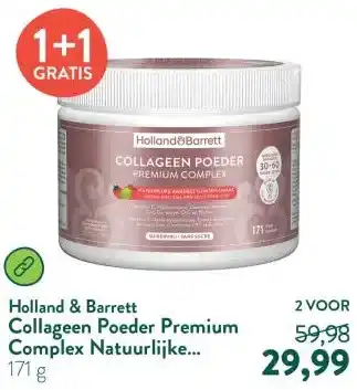 Holland & Barrett Collageen Poeder Premium Complex Natuurlijke Aardbei-/Limoensmaak - 171 gram aanbieding