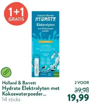 Holland & Barrett Hydrate Elektrolyten met Kokoswaterpoeder Ananassmaak - 14 sticks aanbieding